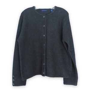 Karen Scott Gray Cardigan Grey Wool Sweater Button Front 100% Wool Large